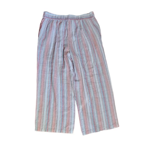 Per se Pants Womens Size L Large Pink Blue Striped Linen Blend Pull On Crop - Picture 5 of 5